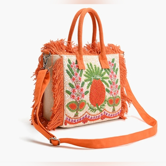 America & Beyond Fringe Fiesta Pineapple Mini Tote NWT - Picture 3 of 12